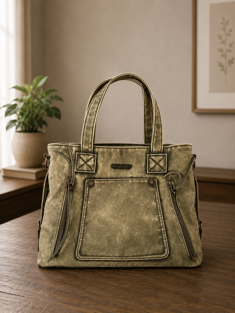 Montana West Olive Green Everyday Tote - Picture 2 of 4